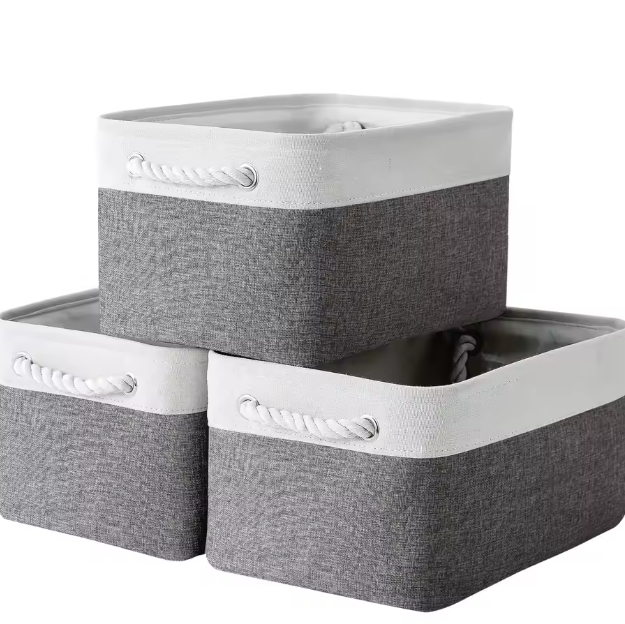 Set van 3 Stoffen Opbergmanden – Opvouwbare Canvas Opbergdozen voor Kast en Woonkamer