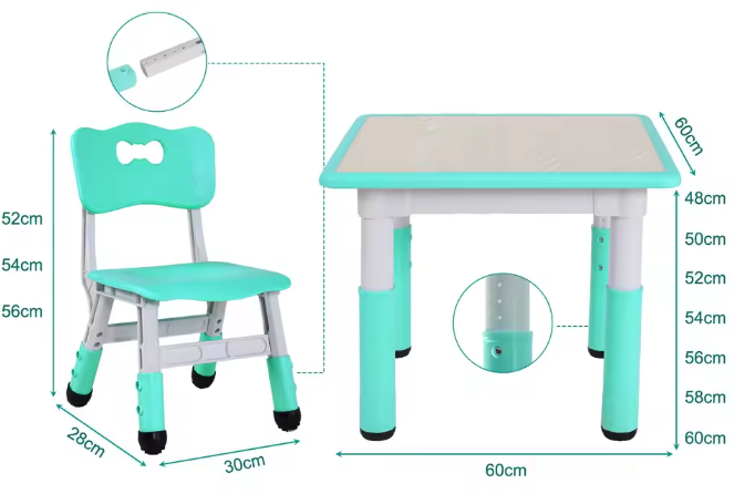 In Hoogte Verstelbare Kindertafel met 2 Stoelen – Studeer en Speelset