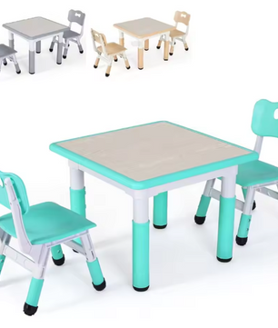 In Hoogte Verstelbare Kindertafel met 2 Stoelen – Studeer en Speelset
