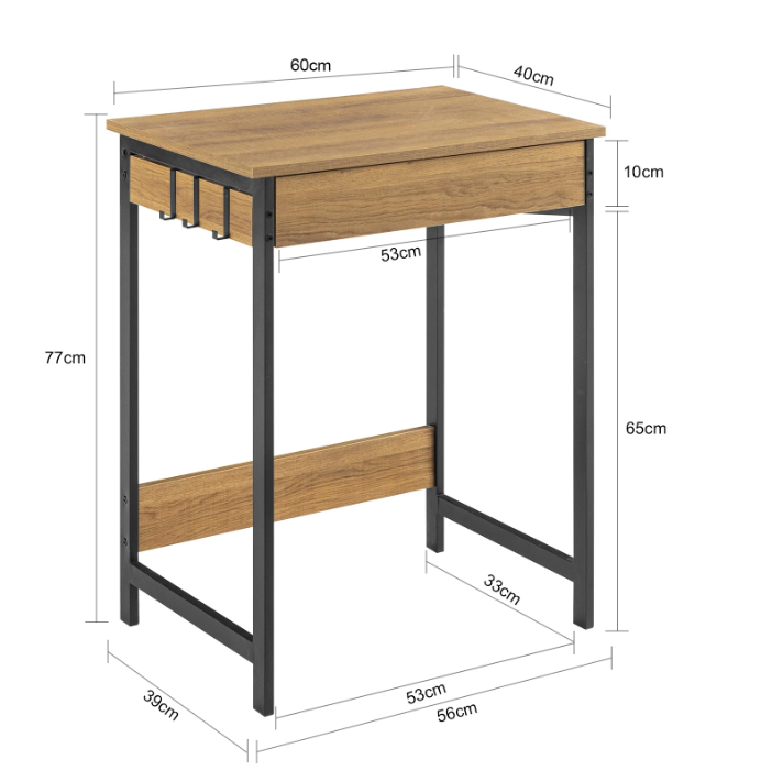 Compact Bureau met Lade en 2 Haken – Werktafel voor Thuis, Studie en Kantoor