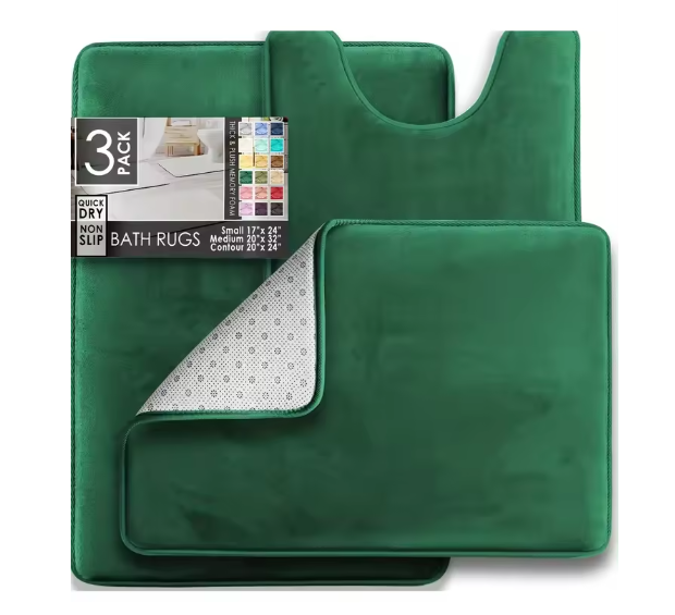 Set van 3 Ultrazachte Badkamermatten – Fluweel Traagschuim Antislip, Machinewasbaar en Sneldrogend