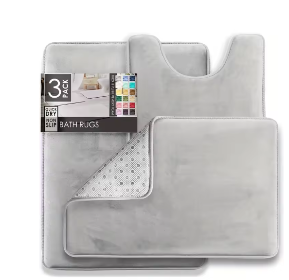 Set van 3 Ultrazachte Badkamermatten – Fluweel Traagschuim Antislip, Machinewasbaar en Sneldrogend