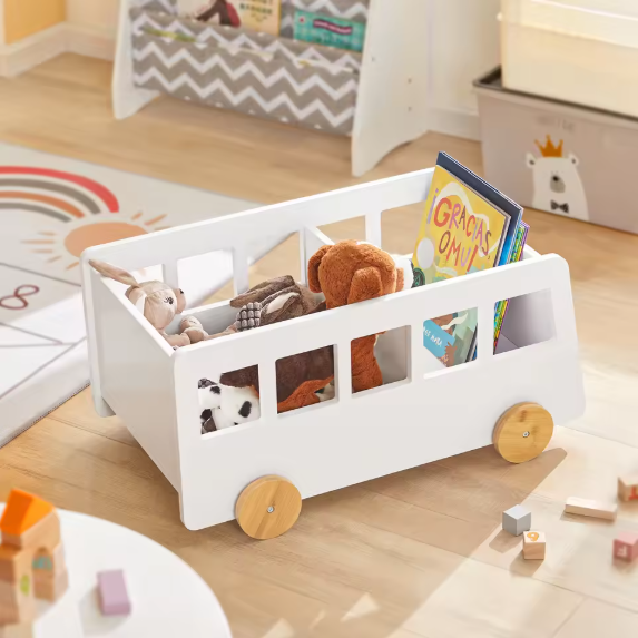 Kinderboekenplank met Wielen – Opbergplank voor Boeken en Speelgoed, Kindvriendelijk Ontwerp