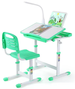 Kinderbureau met Verstelbare Stoel, Lade en LED-Bureaulamp – Ergonomische Studietafel