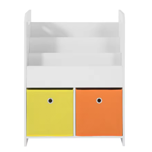 Kinderboekenkast met 3 Opbergvakken en 2 Stoffen Opbergdozen – Praktisch Opbergrek voor Kinderen