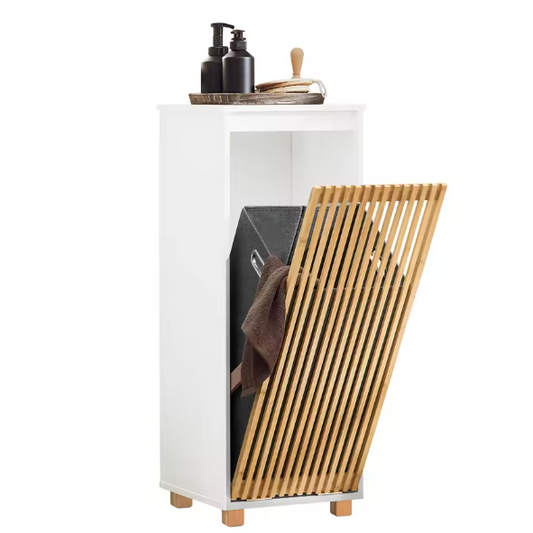 Waskast met Uitklapbare Waszak – Smalle Wasmandkast voor Badkamer