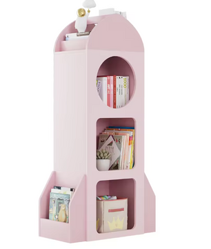 Raketvormige Kinderboekenplank – 3-Laags Open Boekenkast met Zijplanken, Speelgoed- en Boekenopslag voor Peuters