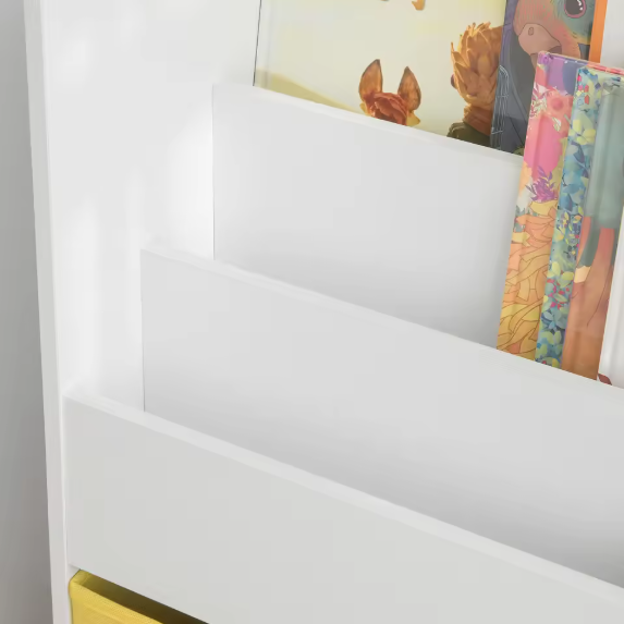 Kinderboekenkast met 3 Opbergvakken en 2 Stoffen Opbergdozen – Praktisch Opbergrek voor Kinderen