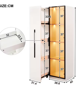 Uitschuifbare Boekenkast met LED Vitrine en Glazen Deur – 2-in-1 Opbergkast