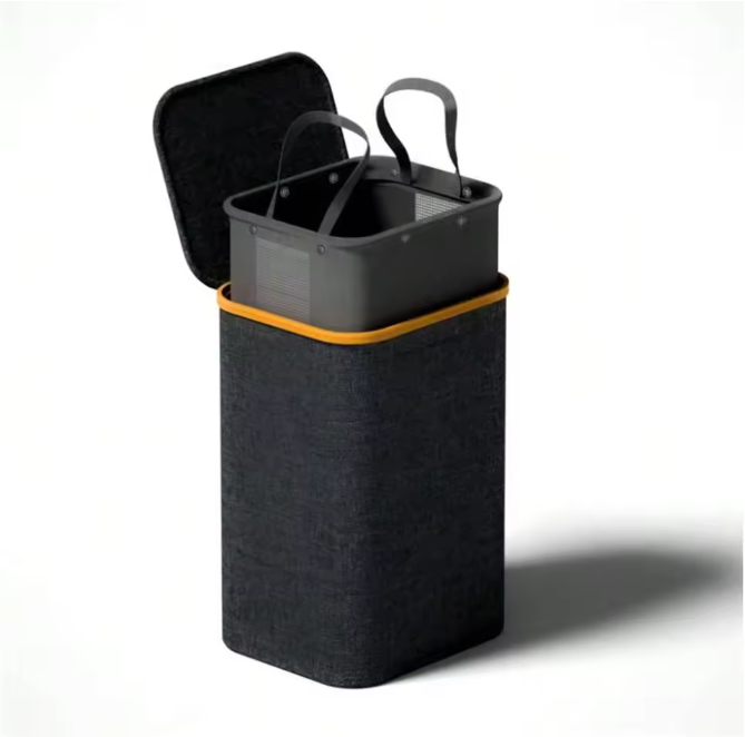 Grote Wasmand met Deksel en Bamboe Handgrepen – 110L / 150L