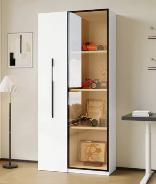 Uitschuifbare Boekenkast met LED Vitrine en Glazen Deur – 2-in-1 Opbergkast