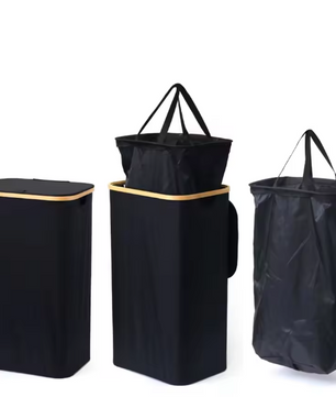 Grote Wasmand met Deksel en Bamboe Handgrepen – 110L / 150L