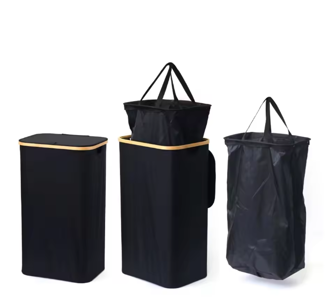 Grote Wasmand met Deksel en Bamboe Handgrepen – 110L / 150L