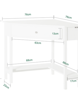 Witte Hoektafel met Lade en Plank – Compact Bureau voor Thuis en Kantoor