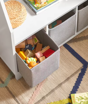 Kinderboekenkast met Opbergvakken en 3 Opbergmanden – Praktische Opbergplank voor Kinderen