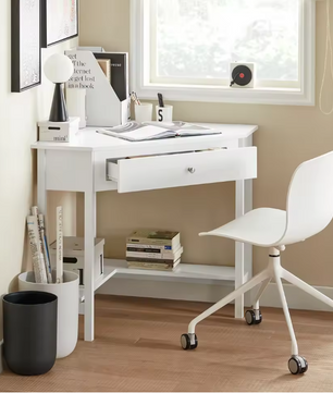 Witte Hoektafel met Lade en Plank – Compact Bureau voor Thuis en Kantoor