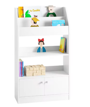 Kinderboekenkast met 2 Open Planken en 2 Deuren – Praktisch Opbergrek voor Boeken en Speelgoed