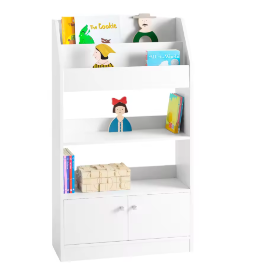 Kinderboekenkast met 2 Open Planken en 2 Deuren – Praktisch Opbergrek voor Boeken en Speelgoed