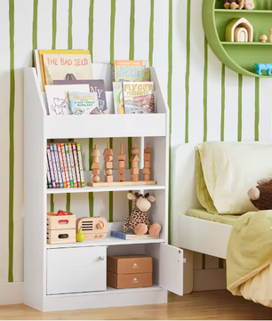 Kinderboekenkast met 2 Open Planken en 2 Deuren – Praktisch Opbergrek voor Boeken en Speelgoed