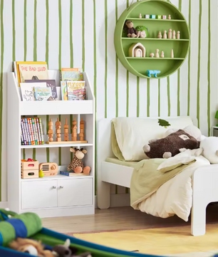 Kinderboekenkast met 2 Open Planken en 2 Deuren – Praktisch Opbergrek voor Boeken en Speelgoed