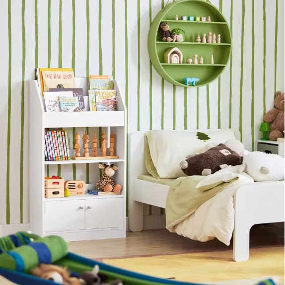 Kinderboekenkast met 2 Open Planken en 2 Deuren – Praktisch Opbergrek voor Boeken en Speelgoed