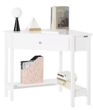 Witte Hoektafel met Lade en Plank – Compact Bureau voor Thuis en Kantoor