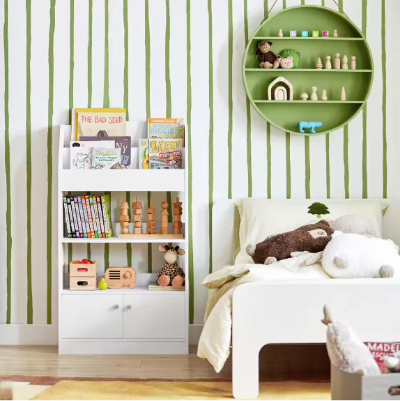 Kinderboekenkast met 2 Open Planken en 2 Deuren – Praktisch Opbergrek voor Boeken en Speelgoed