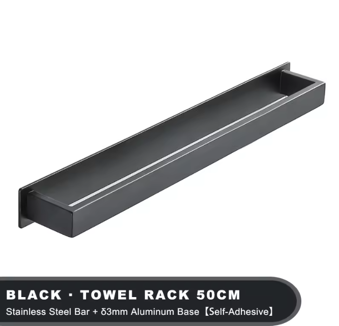 Zwarte Handdoekhouder Zonder Boren – Zelfklevend RVS Handdoekrek voor Badkamer en Keuken