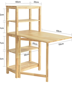 Opvouwbare Eettafel van Rubberhout met Plank – Multifunctionele Houten Klaptafel