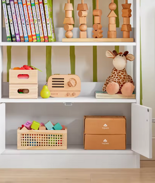 Kinderboekenkast met 2 Open Planken en 2 Deuren – Praktisch Opbergrek voor Boeken en Speelgoed