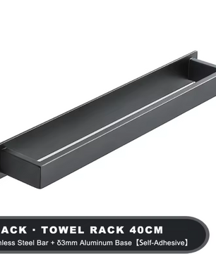 Zwarte Handdoekhouder Zonder Boren – Zelfklevend RVS Handdoekrek voor Badkamer en Keuken