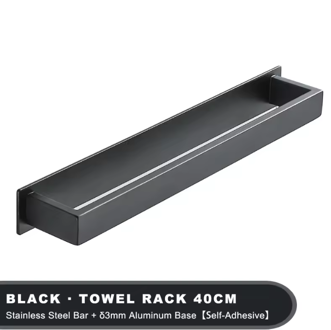 Zwarte Handdoekhouder Zonder Boren – Zelfklevend RVS Handdoekrek voor Badkamer en Keuken