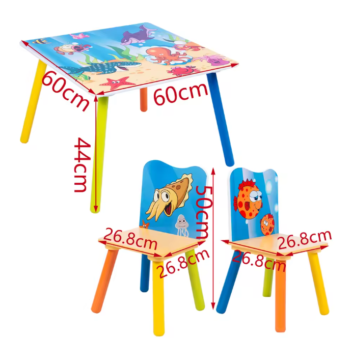 Houten Kindertafel met 2 Stoelen – Knutsel- en Studeer­set voor Kleuters