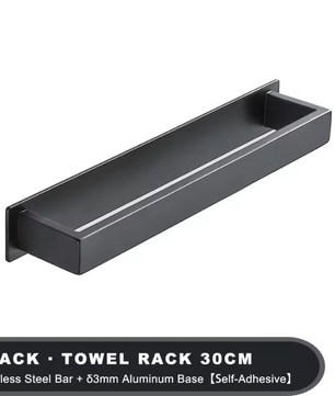 Zwarte Handdoekhouder Zonder Boren – Zelfklevend RVS Handdoekrek voor Badkamer en Keuken