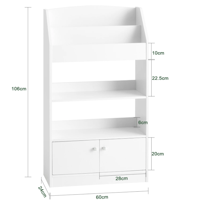 Kinderboekenkast met 2 Open Planken en 2 Deuren – Praktisch Opbergrek voor Boeken en Speelgoed