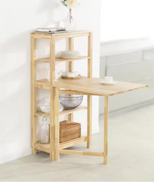 Opvouwbare Eettafel van Rubberhout met Plank – Multifunctionele Houten Klaptafel