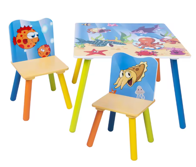 Houten Kindertafel met 2 Stoelen – Knutsel- en Studeer­set voor Kleuters