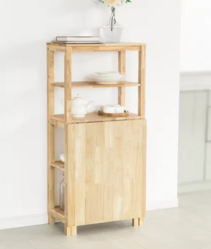 Opvouwbare Eettafel van Rubberhout met Plank – Multifunctionele Houten Klaptafel