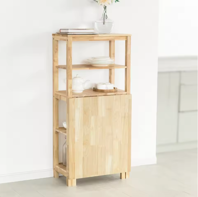 Opvouwbare Eettafel van Rubberhout met Plank – Multifunctionele Houten Klaptafel