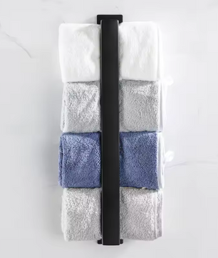 Zwarte Handdoekhouder Zonder Boren – Zelfklevend RVS Handdoekrek voor Badkamer en Keuken