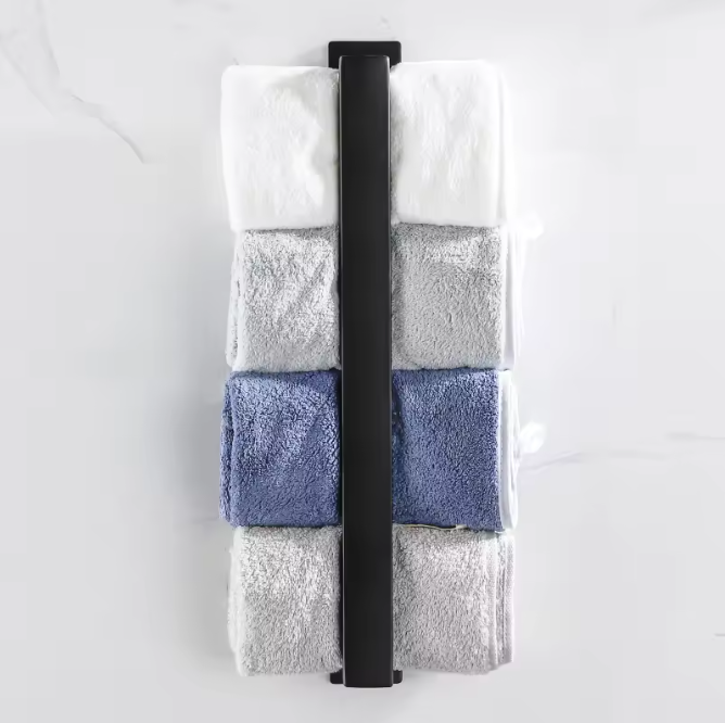 Zwarte Handdoekhouder Zonder Boren – Zelfklevend RVS Handdoekrek voor Badkamer en Keuken