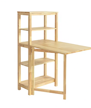 Opvouwbare Eettafel van Rubberhout met Plank – Multifunctionele Houten Klaptafel