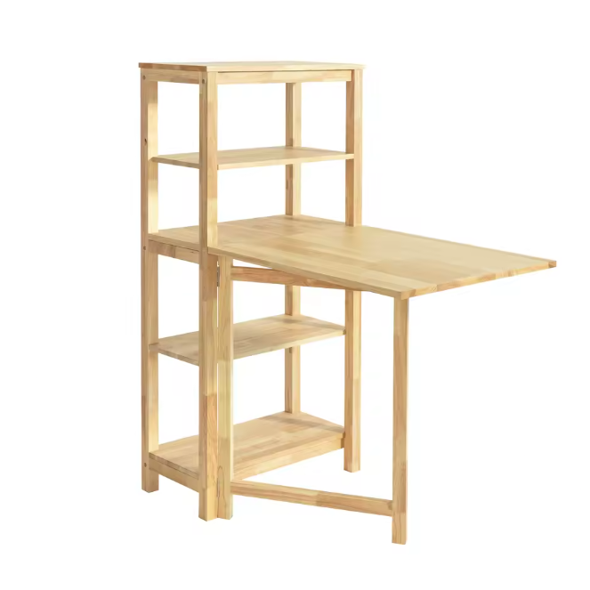 Opvouwbare Eettafel van Rubberhout met Plank – Multifunctionele Houten Klaptafel