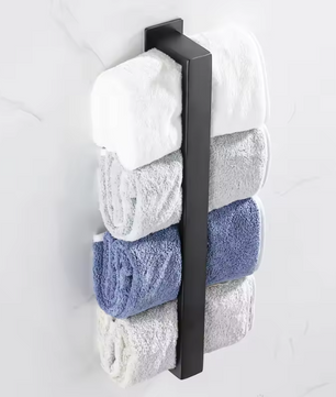 Zwarte Handdoekhouder Zonder Boren – Zelfklevend RVS Handdoekrek voor Badkamer en Keuken
