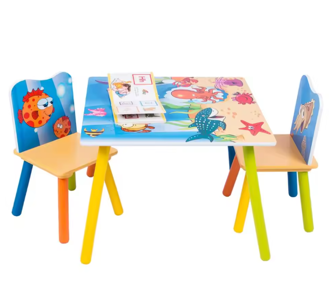 Houten Kindertafel met 2 Stoelen – Knutsel- en Studeer­set voor Kleuters