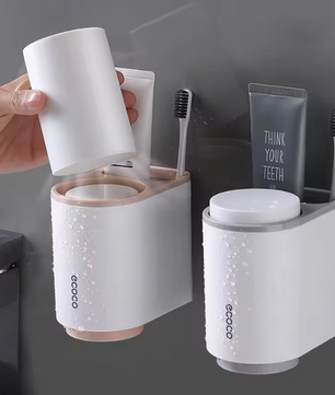 Wandgemonteerde Tandenborstelhouder met Beker en Opbergrek – Magnetisch en Multifunctioneel