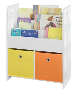 Kinderboekenkast met 3 Opbergvakken en 2 Stoffen Opbergboxen – Boeken- en Speelgoedrek