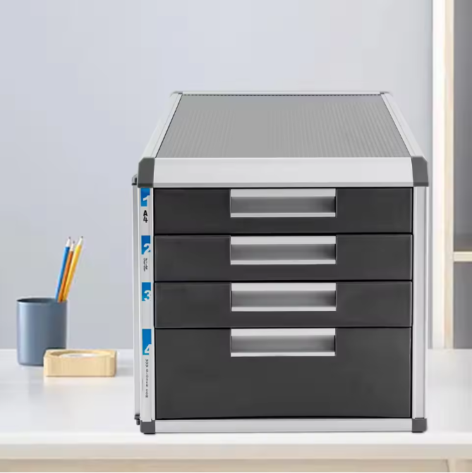 4-Laags Desktop Bestandsorganizer – Afsluitbare Documentenkast voor Kantoor en Thuis
