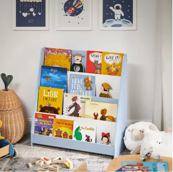 Kinderboekenkast met 4 Opbergvakken – Boeken- en Tijdschriftenrek voor Kinderen