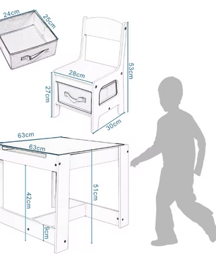 Wit Kinderbureau met 2 Stoelen – Omkeerbaar Tafelblad en Opbergruimte